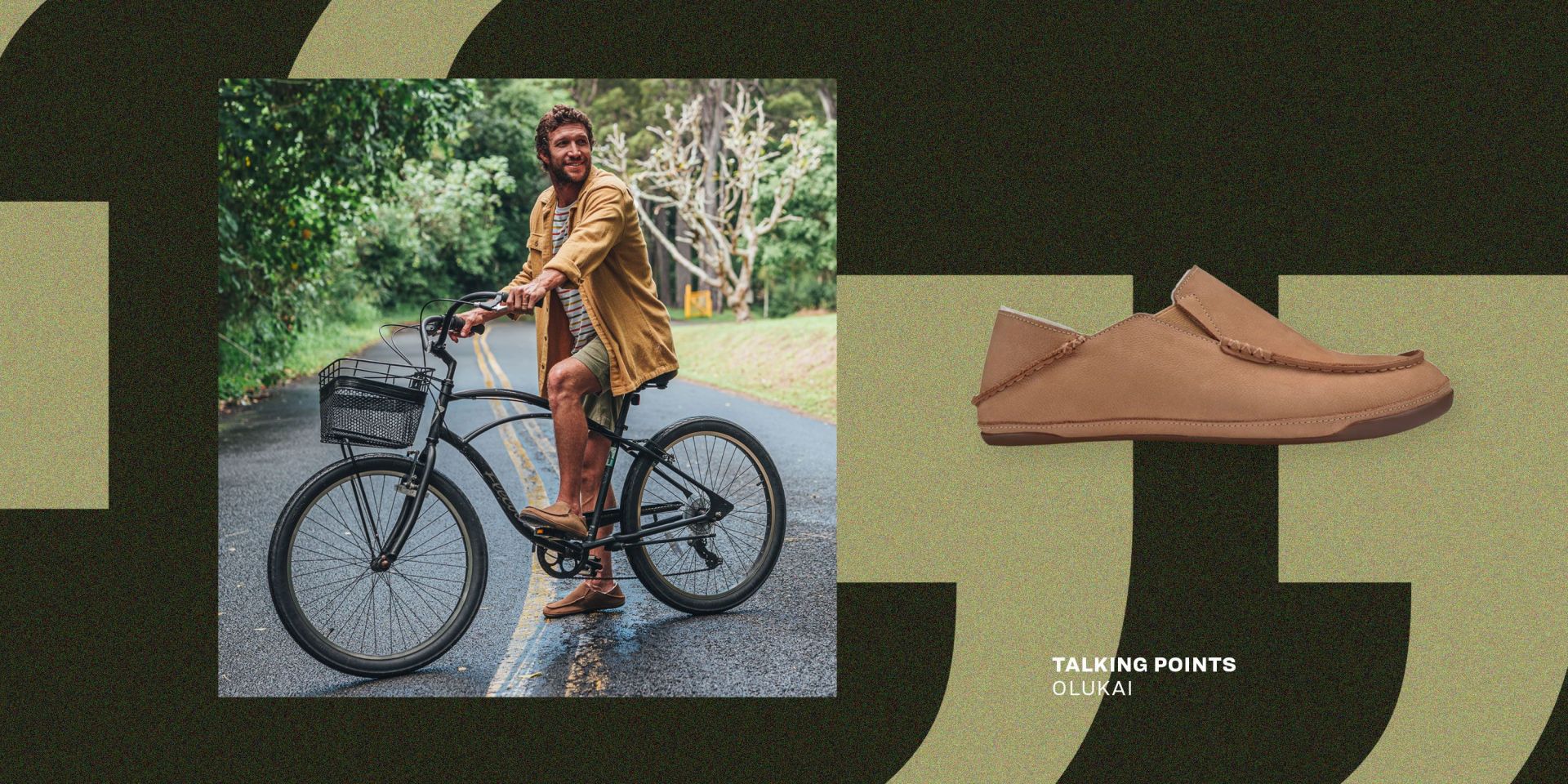 talking points man on bike wearing olukai kipuka hulu
