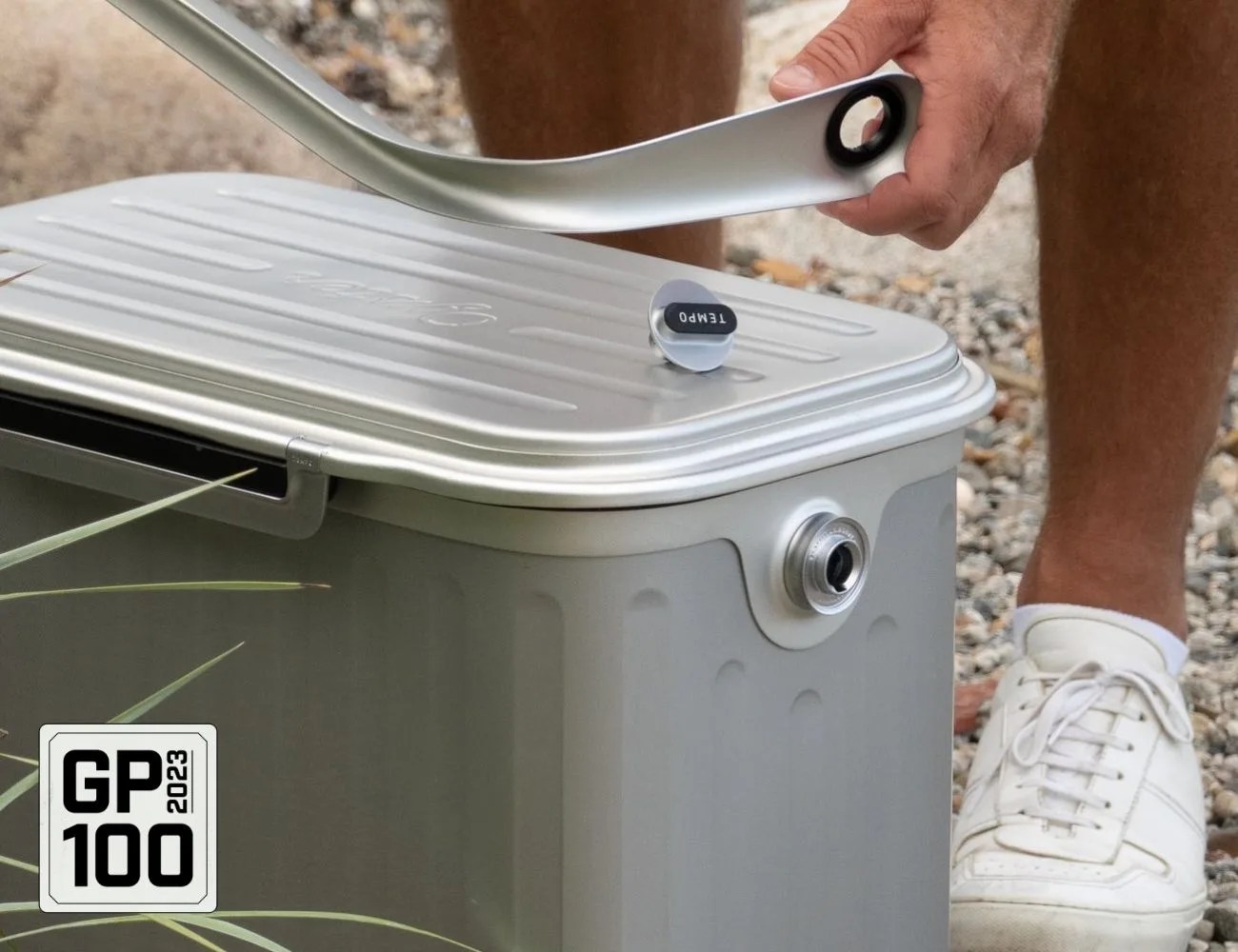 a close up of a metal cooler