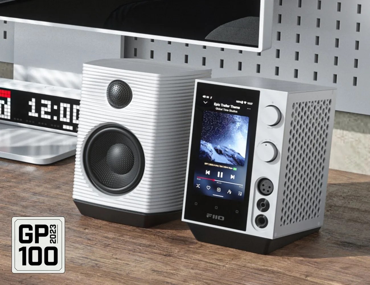 speakers on a table