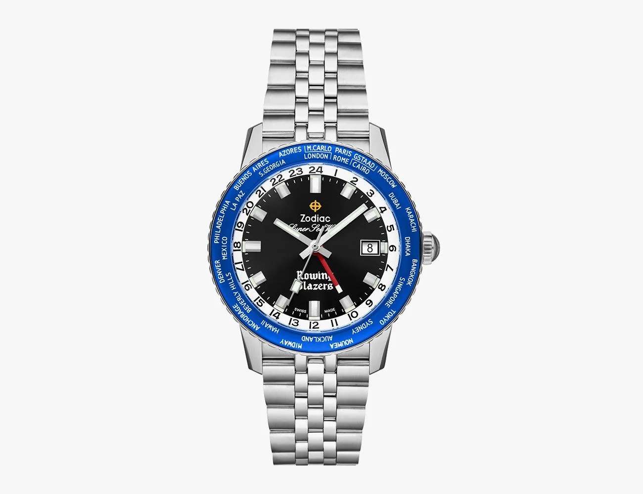 a blue and silver watch