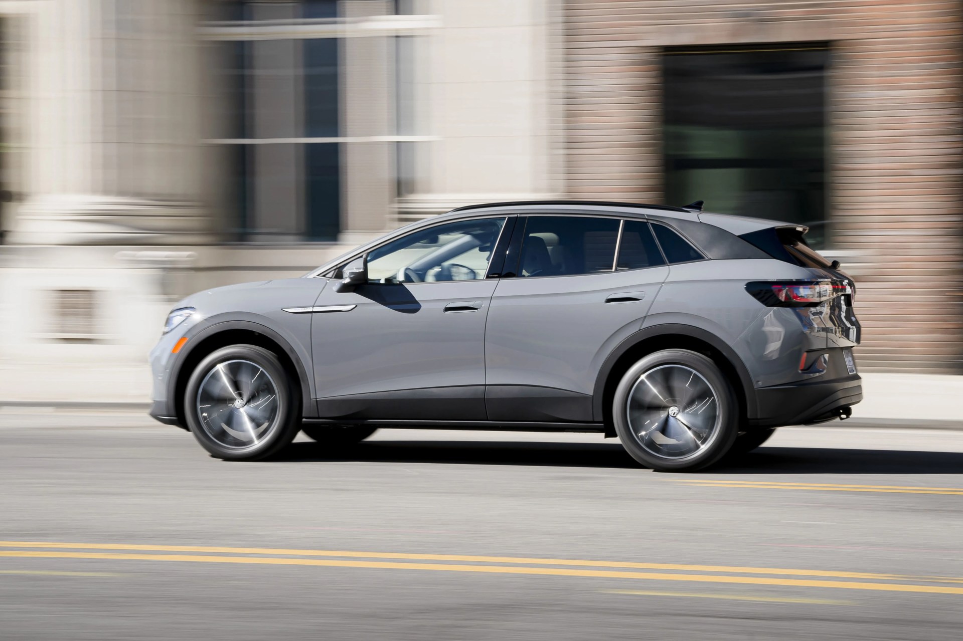 volkswagen id 4 driving on road