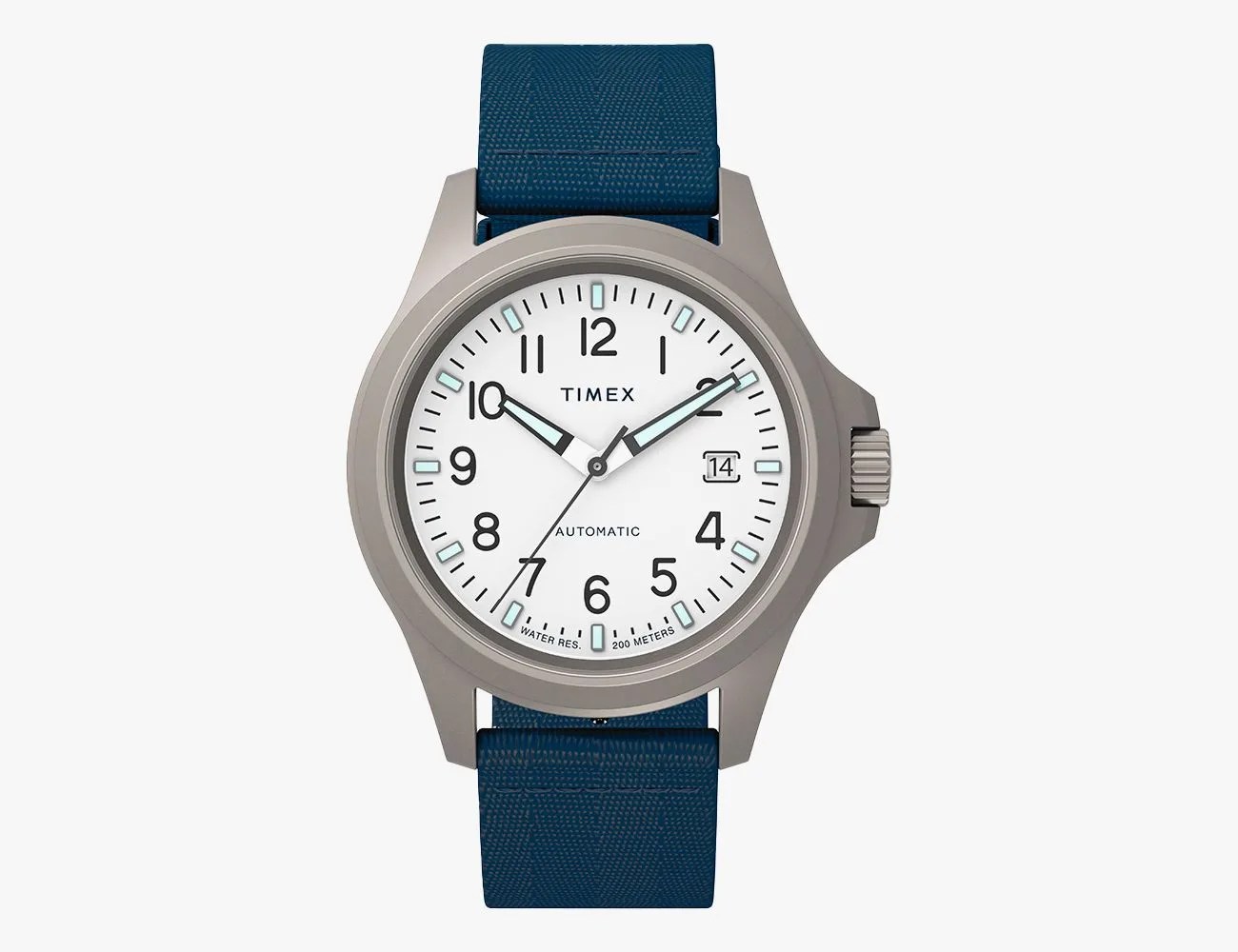 a silver and blue wrist watch