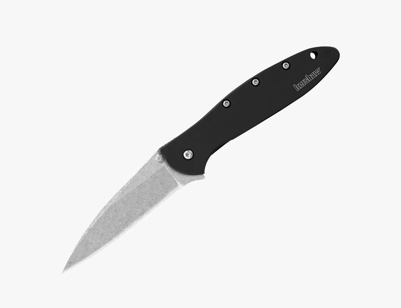 a knife with a black handle
