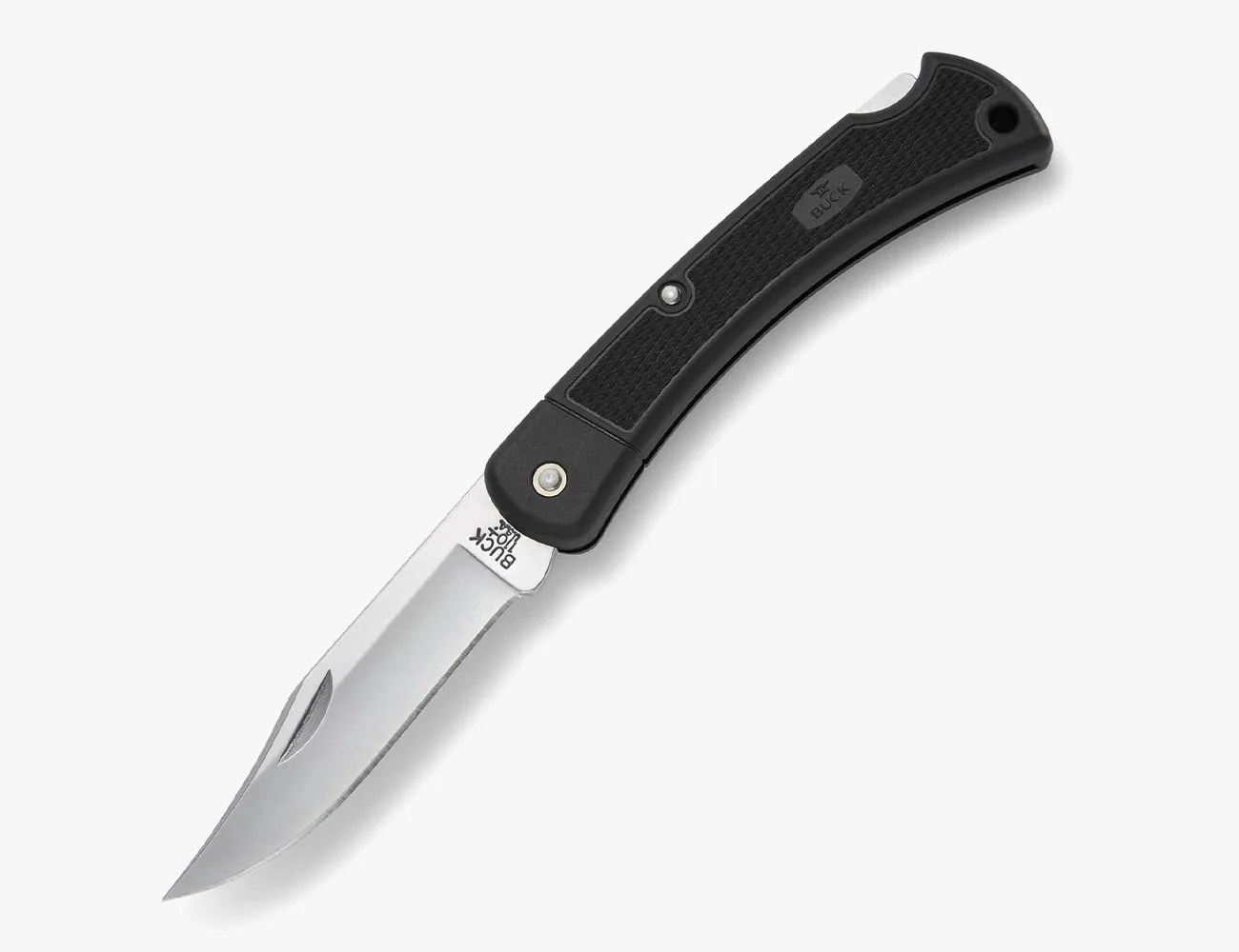 a knife with a black handle