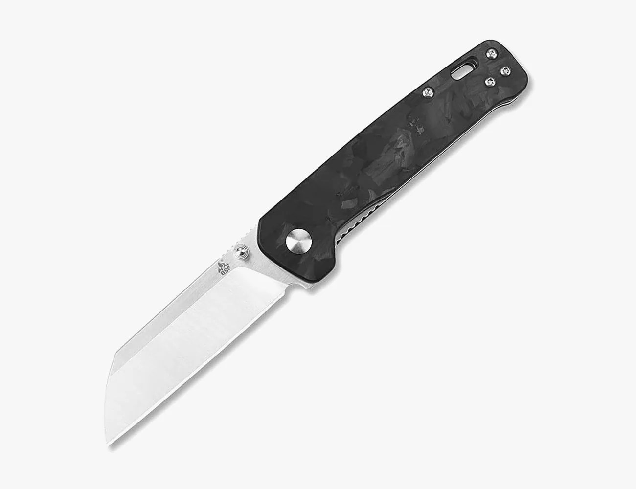 a knife with a black handle