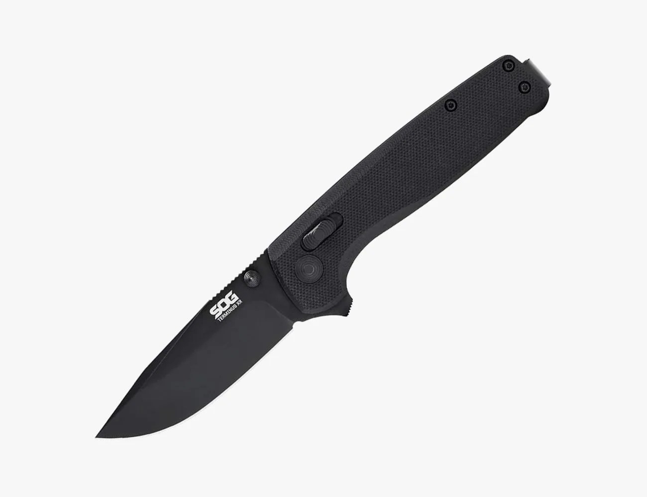 a black knife with a black handle