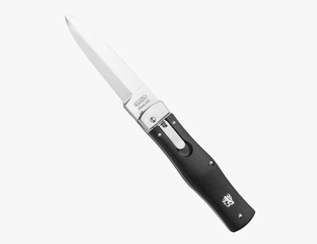 a knife with a black handle