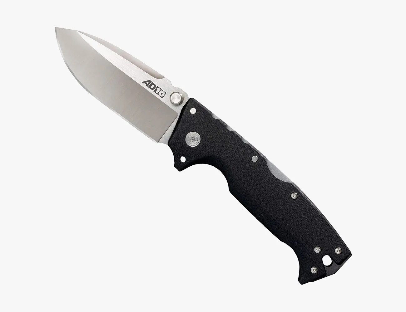 a knife with a black handle