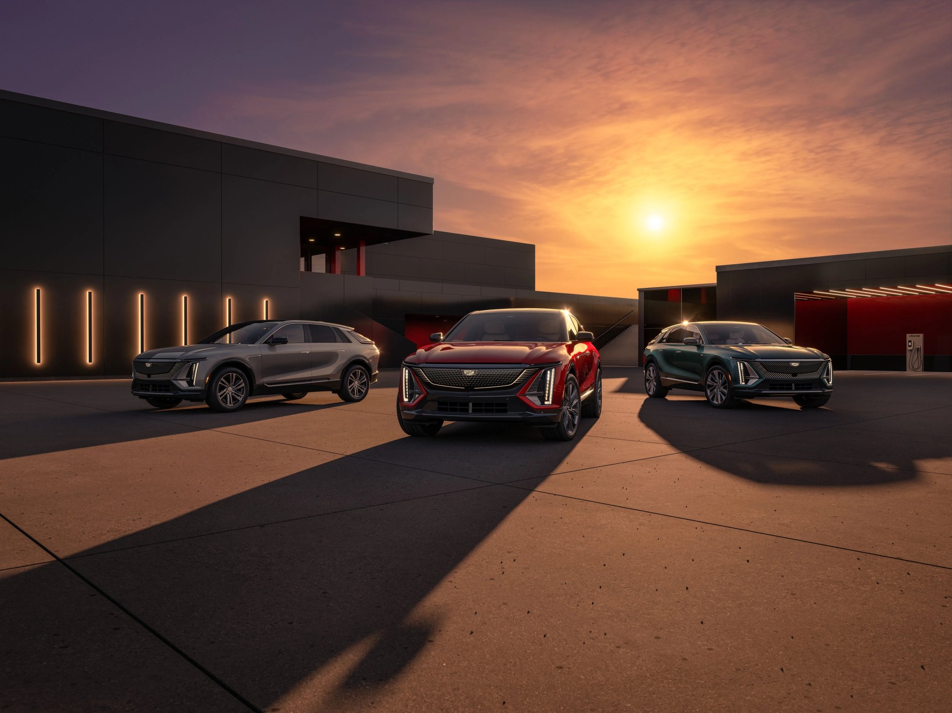 pack shot of the cadillac lyriq including the tech luxury and sport trims
