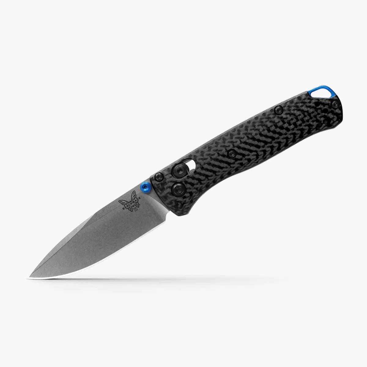 a knife with a black handle