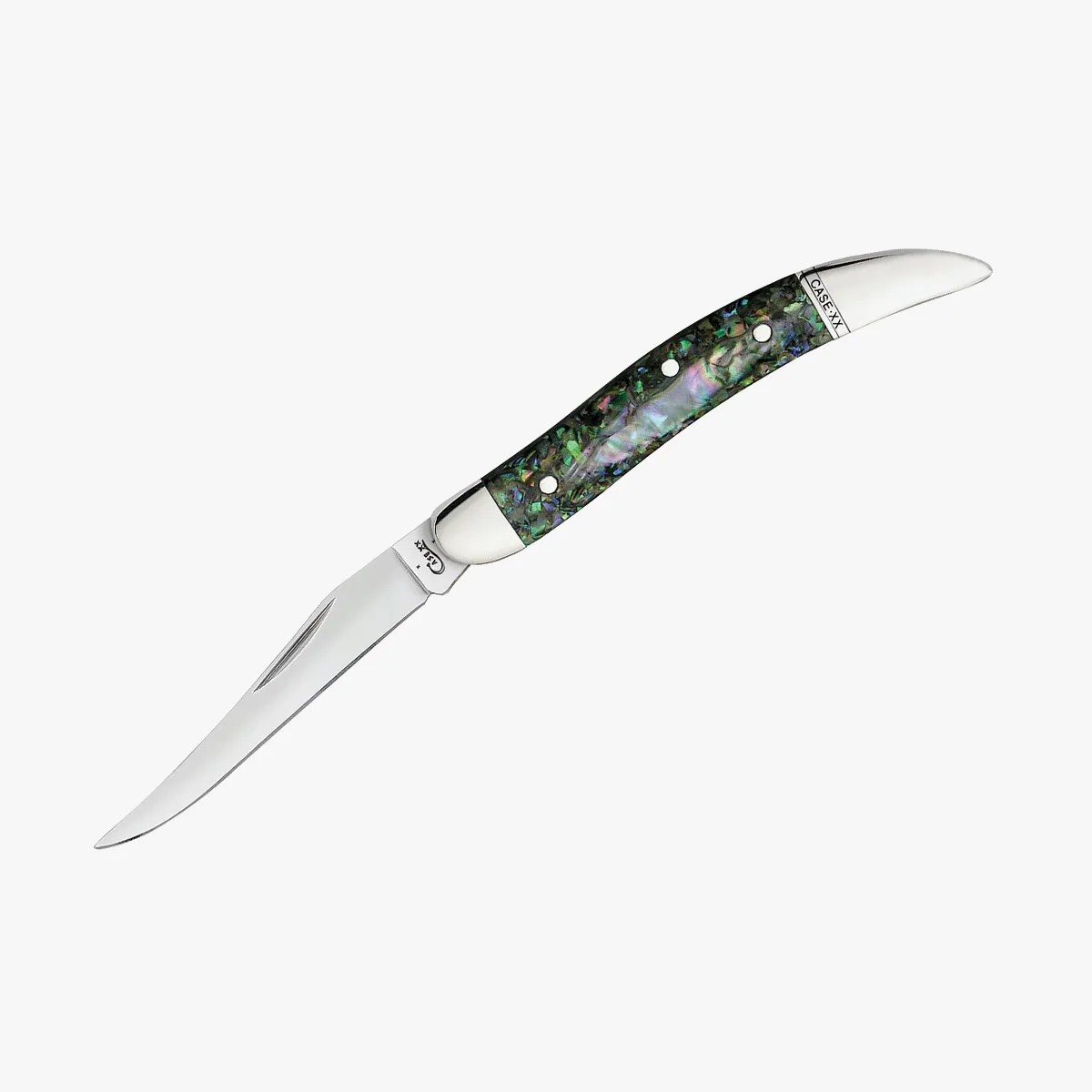 a knife with an abalone handle