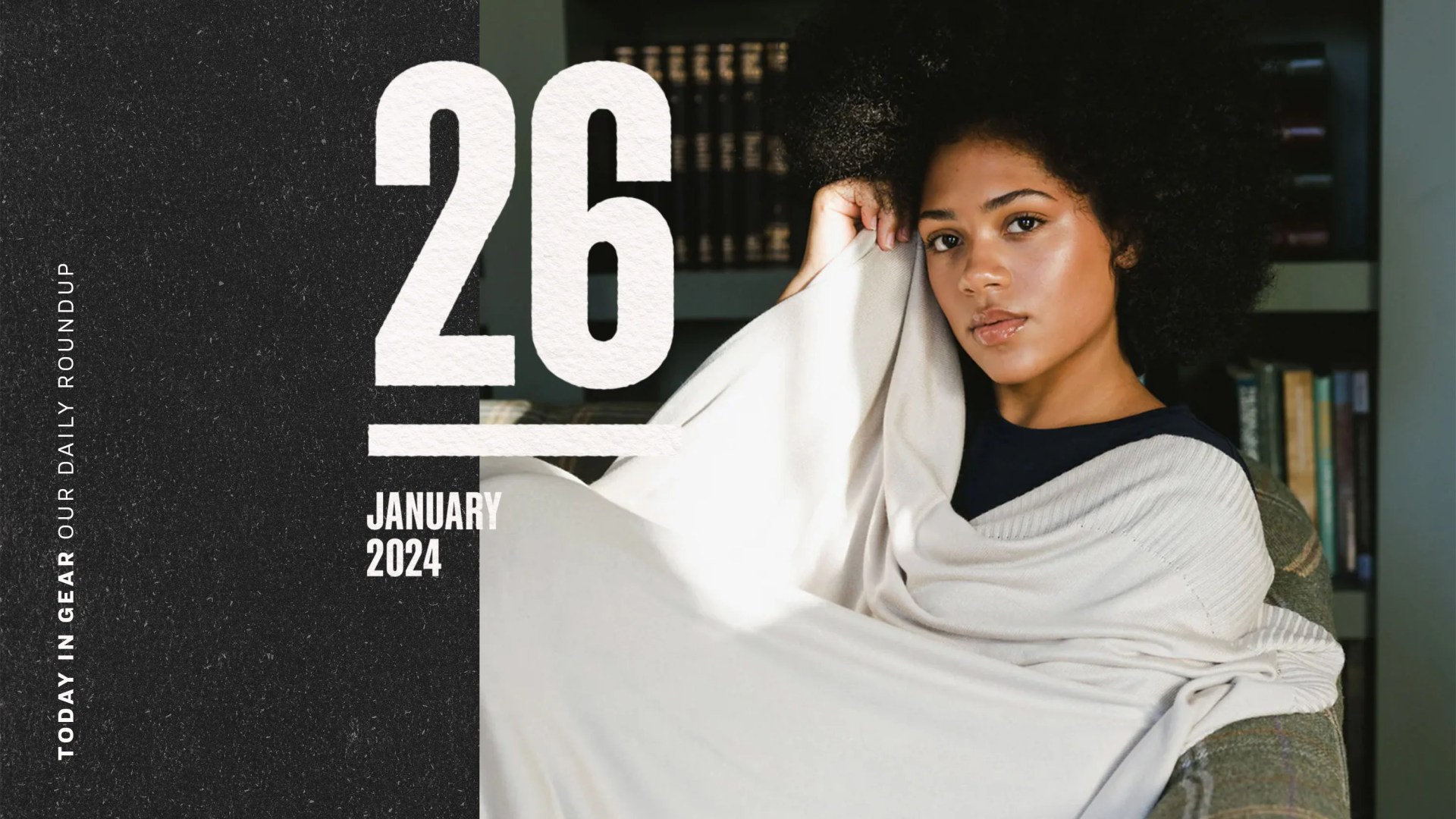 today in gear January 26 2024 woman sitting on chair cozy earth Mini-Knit Blanket