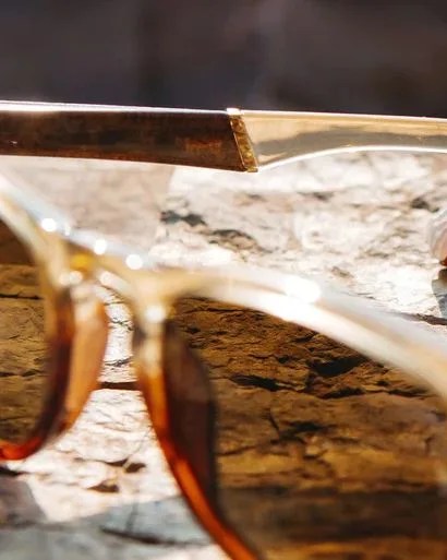 shwood francis actv sunglasses resting on a rock