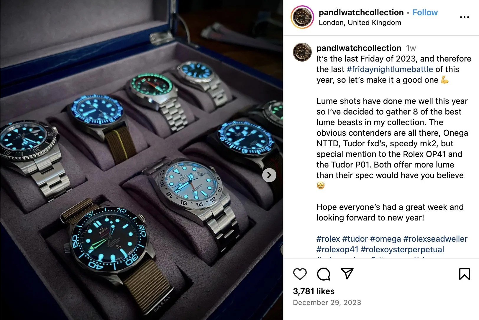 lumed watches in a watchbox