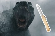 a knife next to godzilla