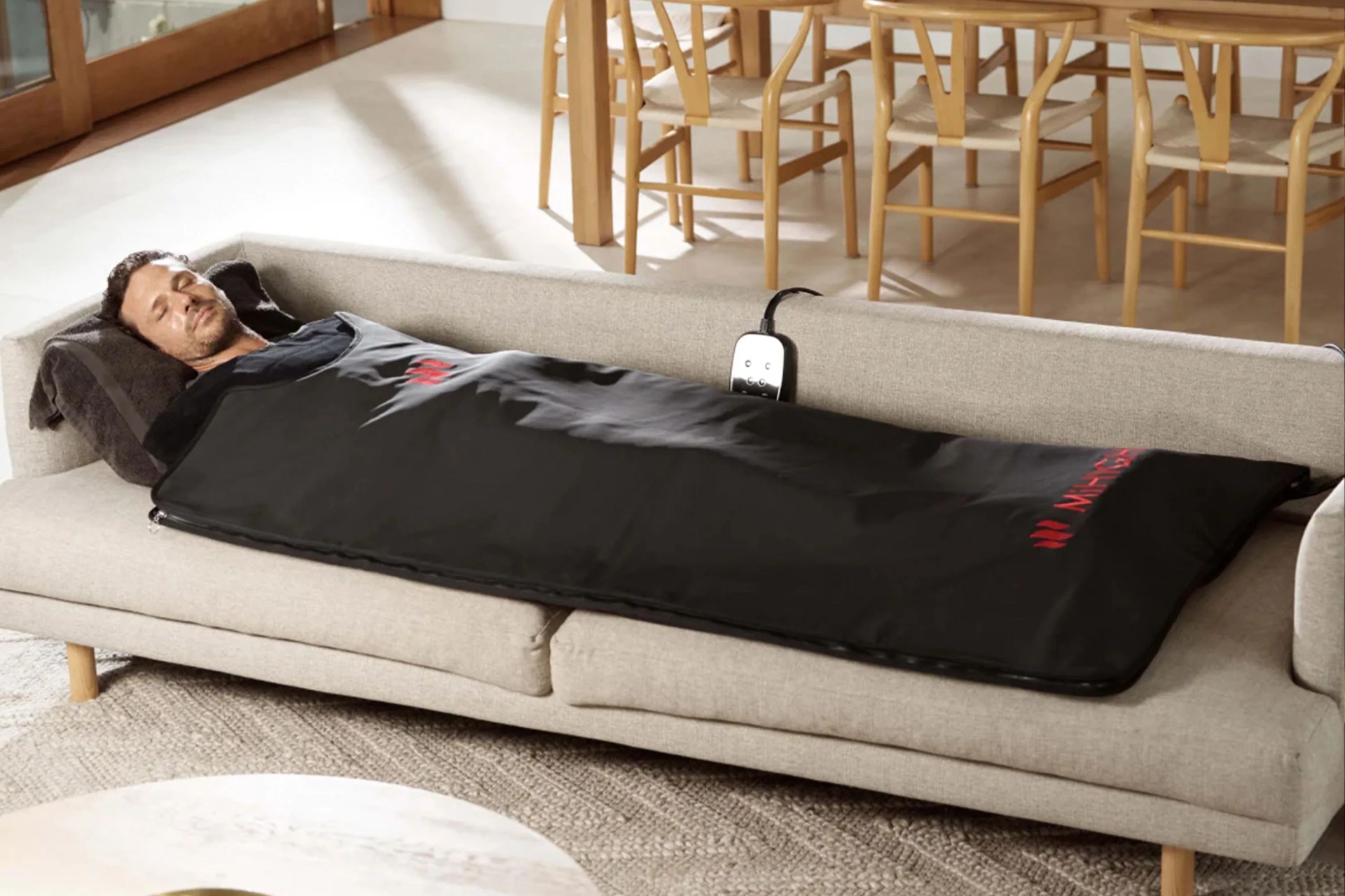 a person sleeping on a couch