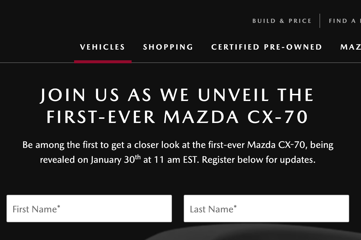 screen shot of mazda canada website