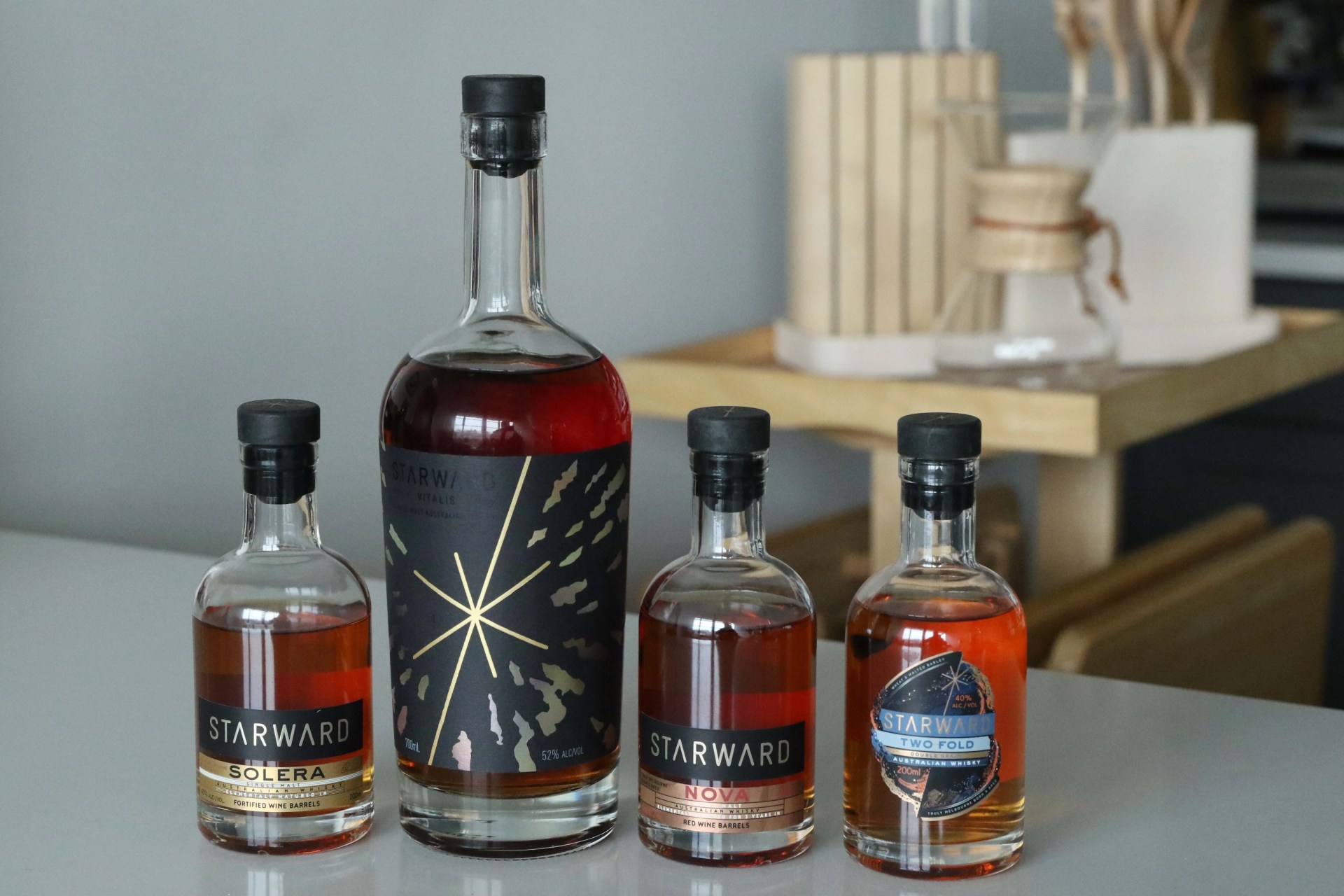 Bottles of whisky on a table