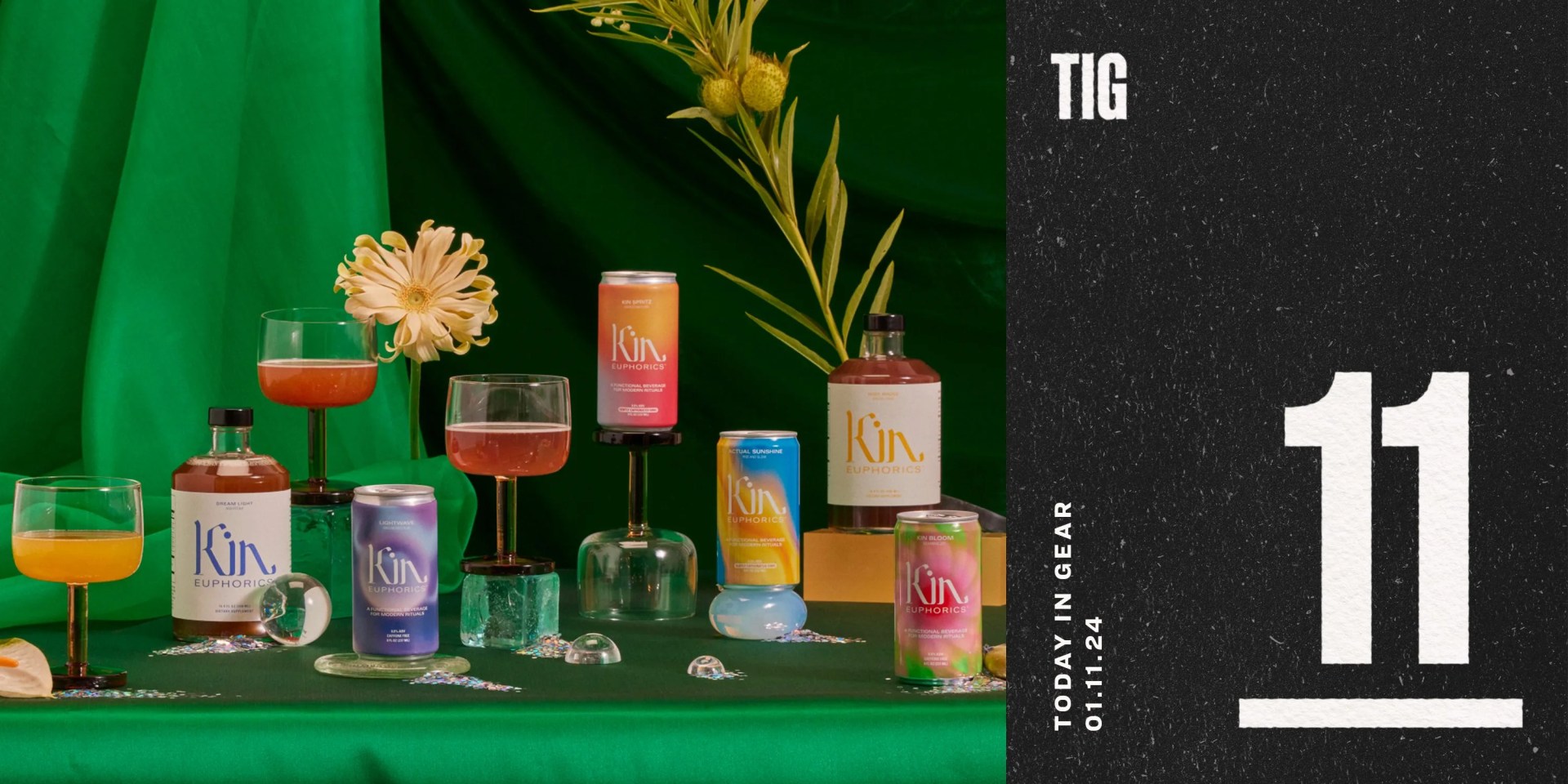 a cocktail on a table next to a can