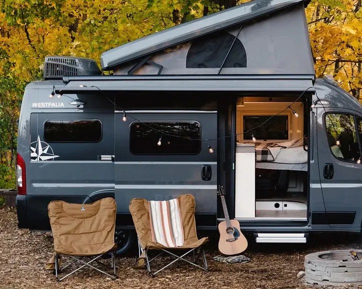 side profile of a parked camper van