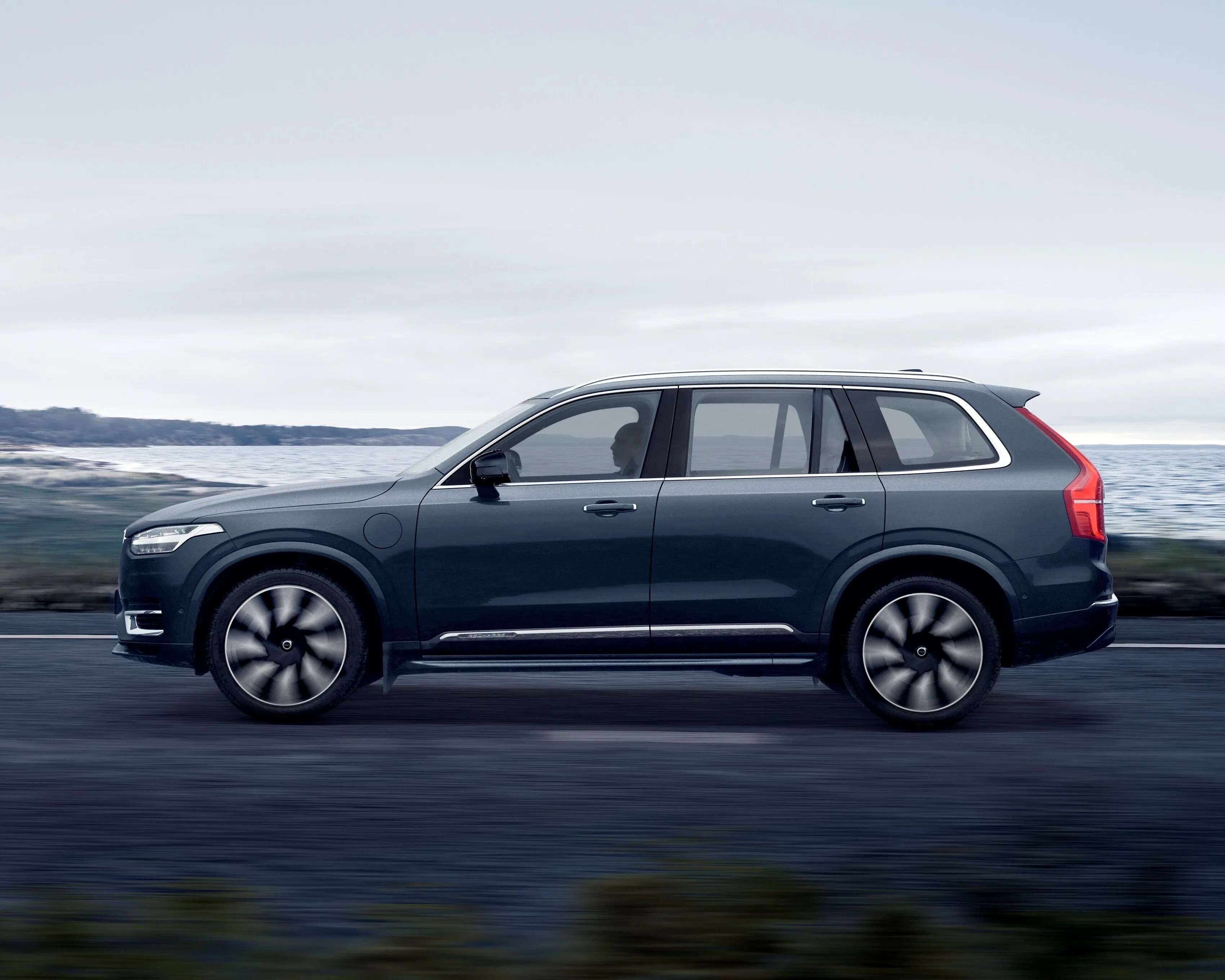 volvo xc90 recharge driving by water