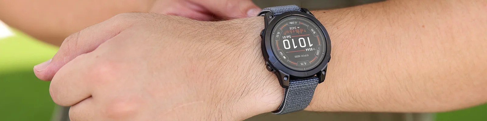 man wearing watch with Garmin UltraFit Nylon Straps
