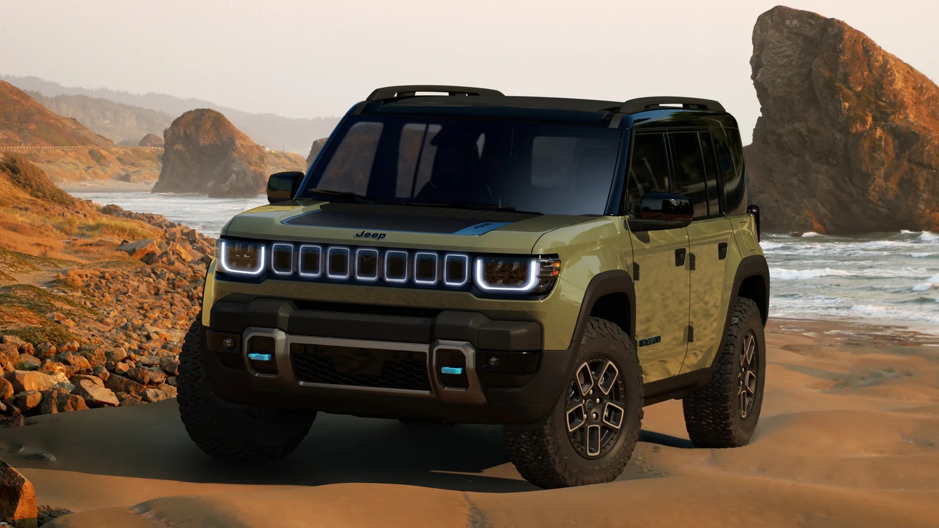 jeep recon render on a beach