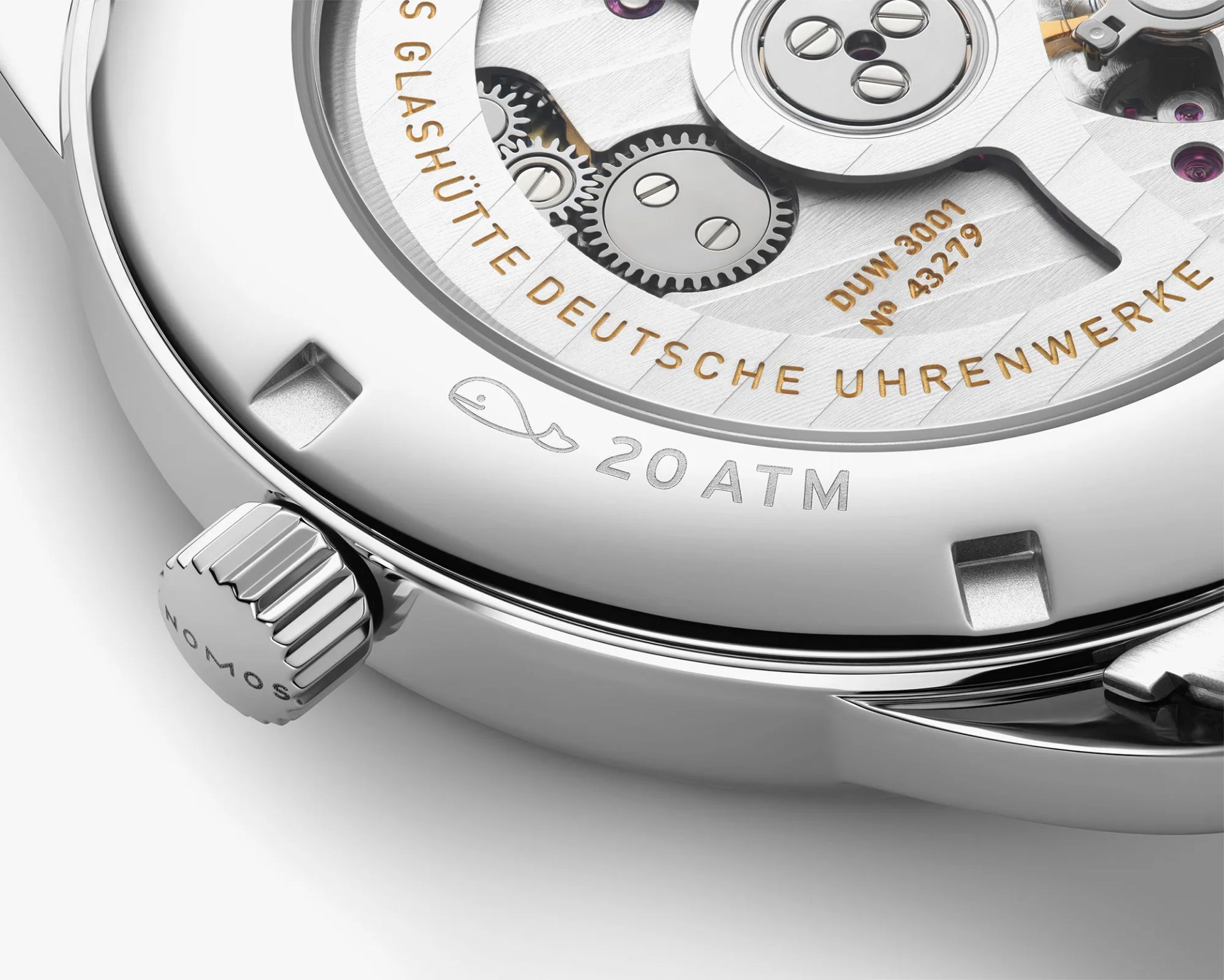 nomos club watch back detail