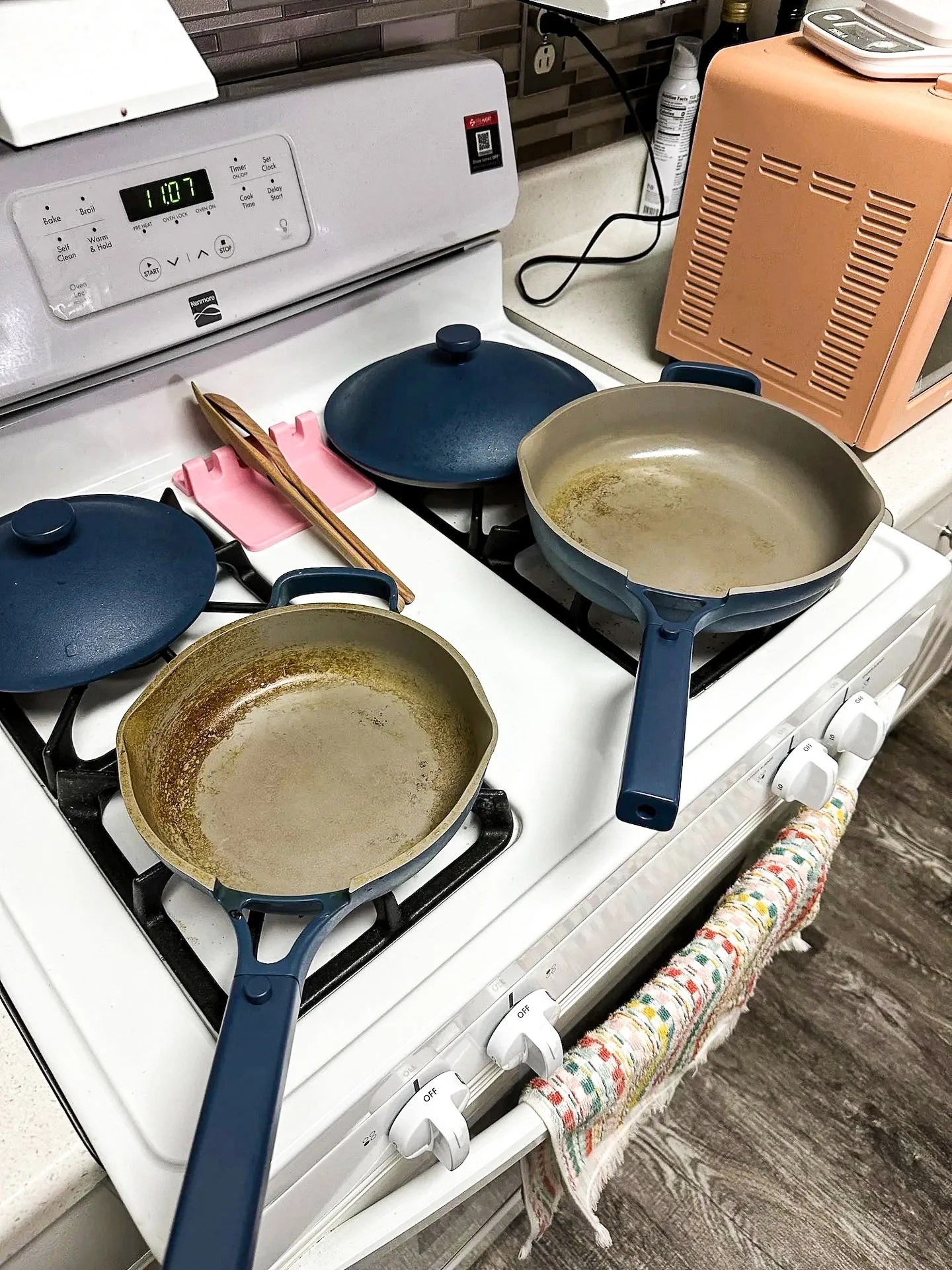 two pans on a stove