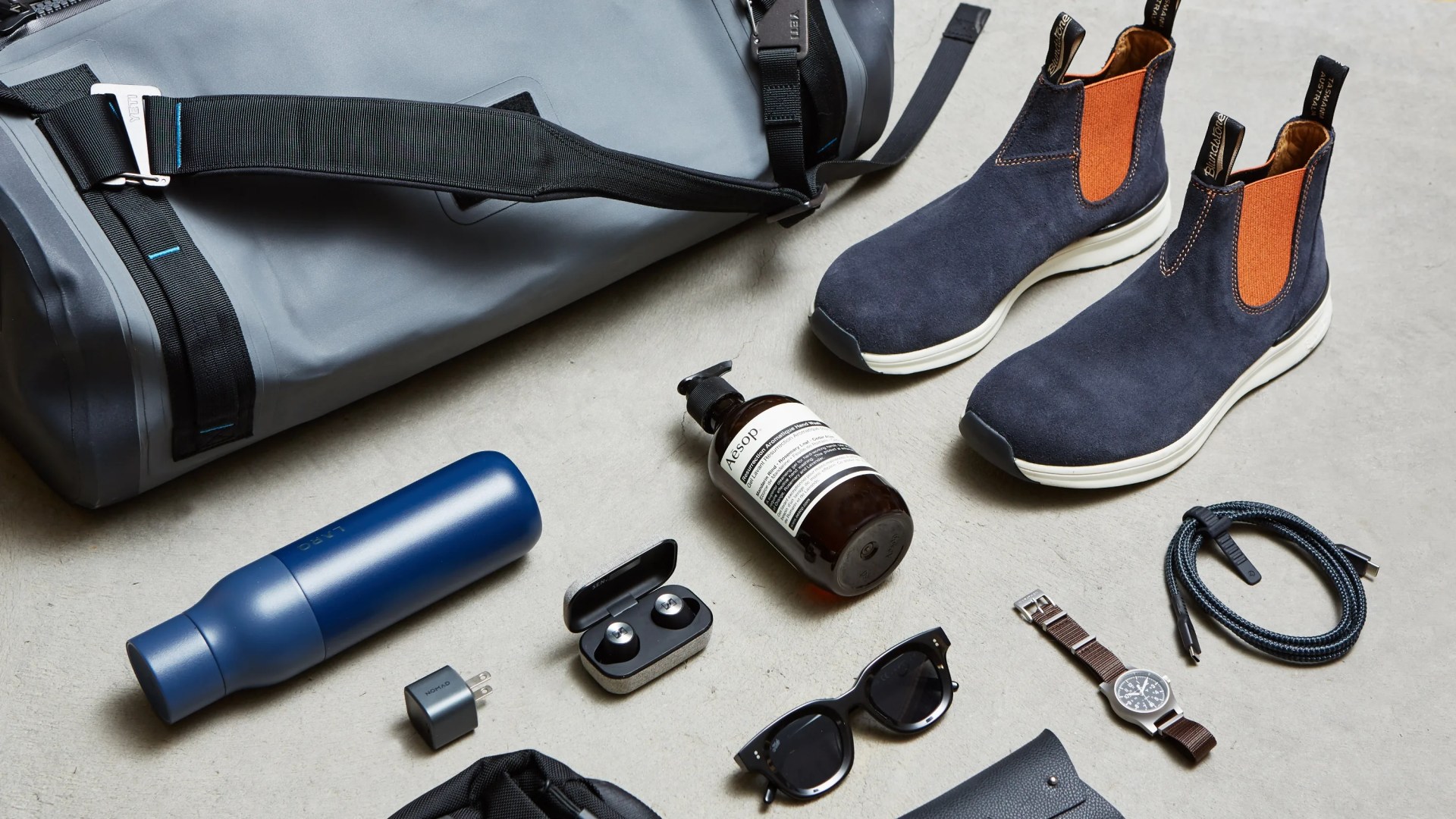 Blundstone boots, Yeti bag, and other travel essentials
