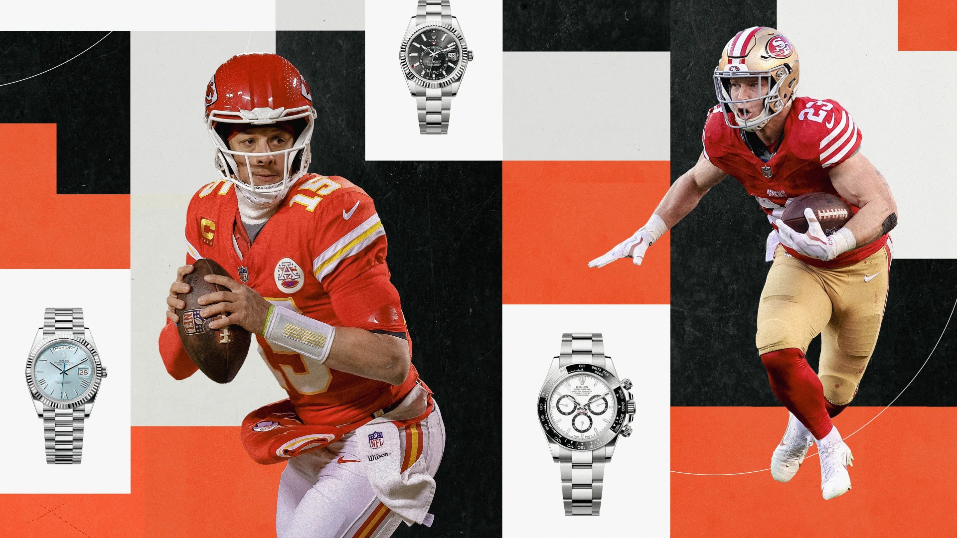 watches that might appear in super bowl including on people like patrick mahomes and Christian McCaffrey