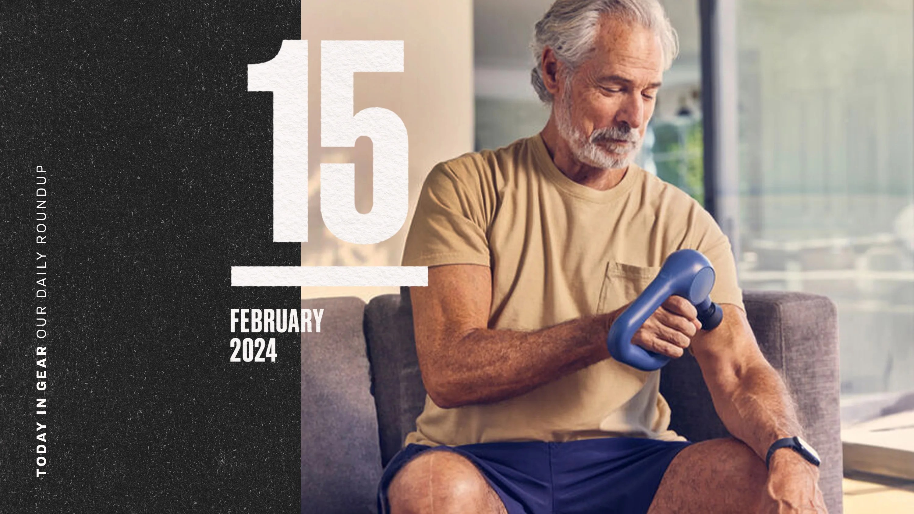 today in gear February 15 2024 older man sitting on couch using therabody Theragun Relief