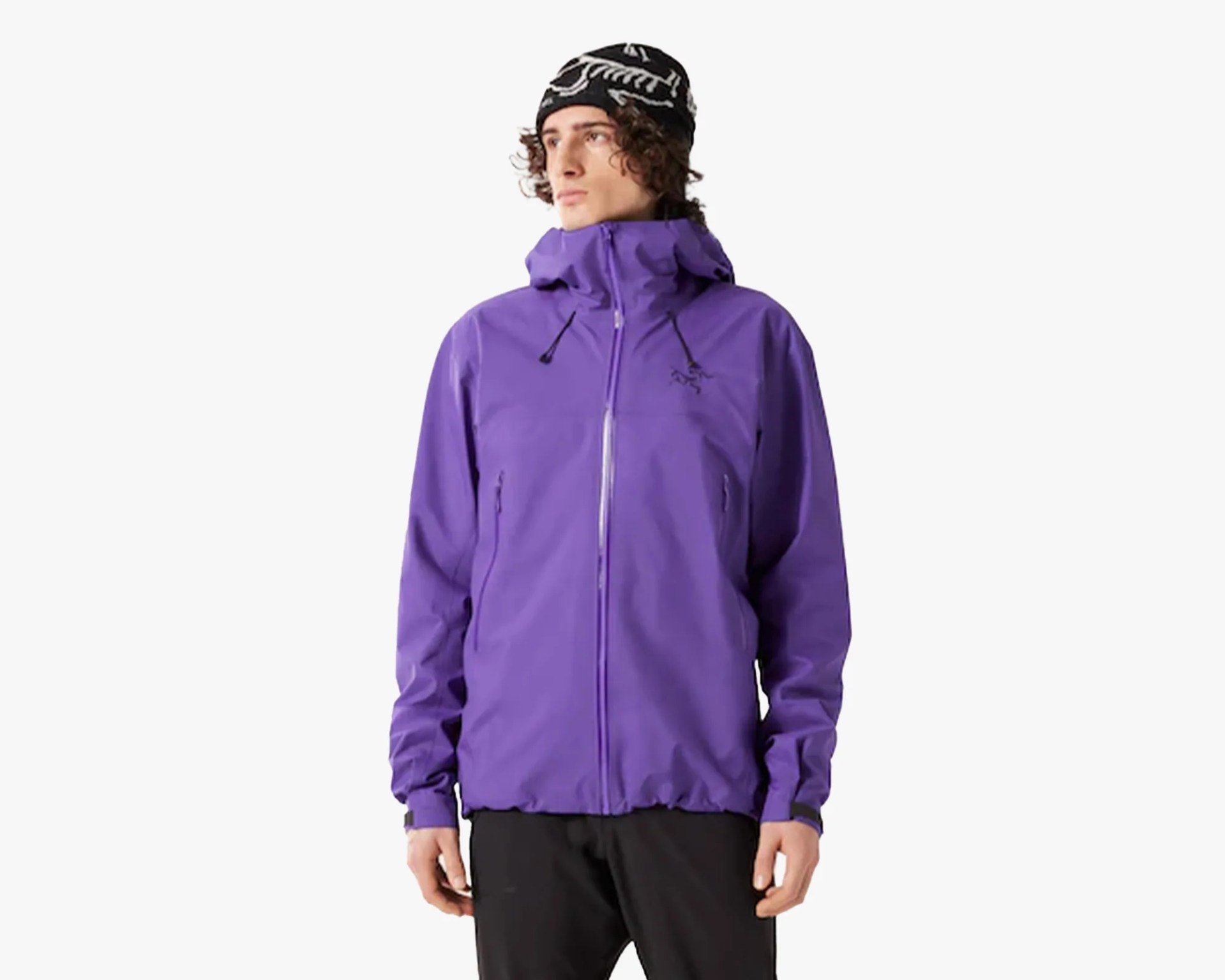 man wearing Arc'teryx Beta Jacket in purple