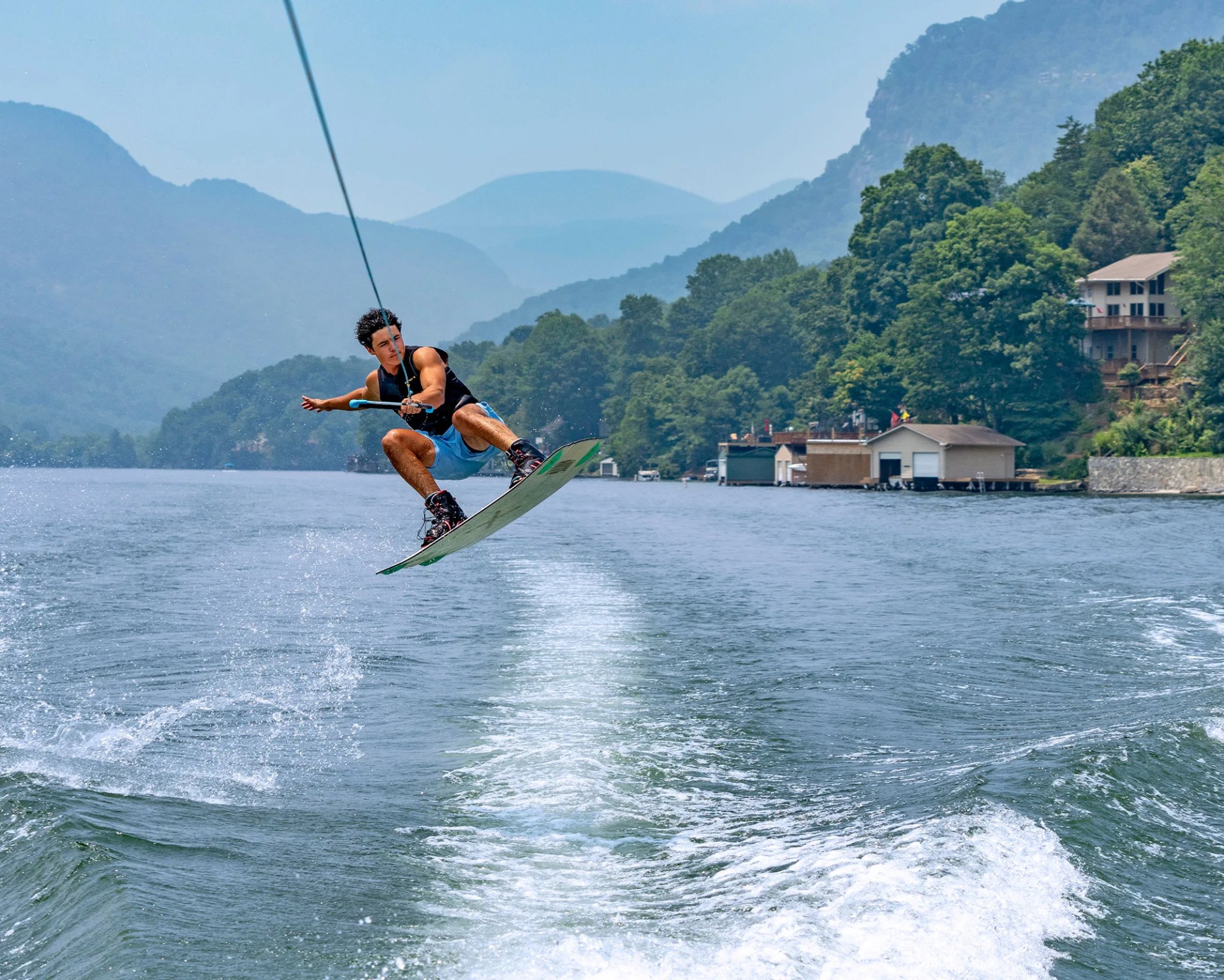 man kite boarding at lake lure with lake lure adventure company