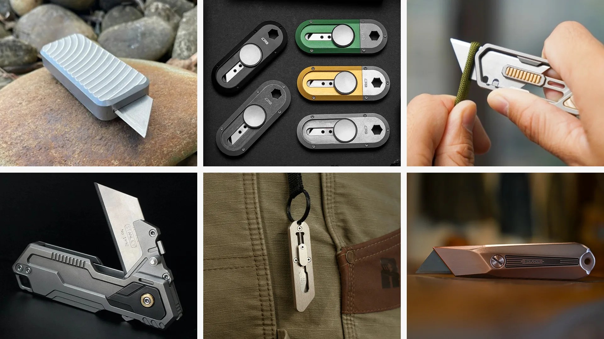 six models of utility knives in a collage