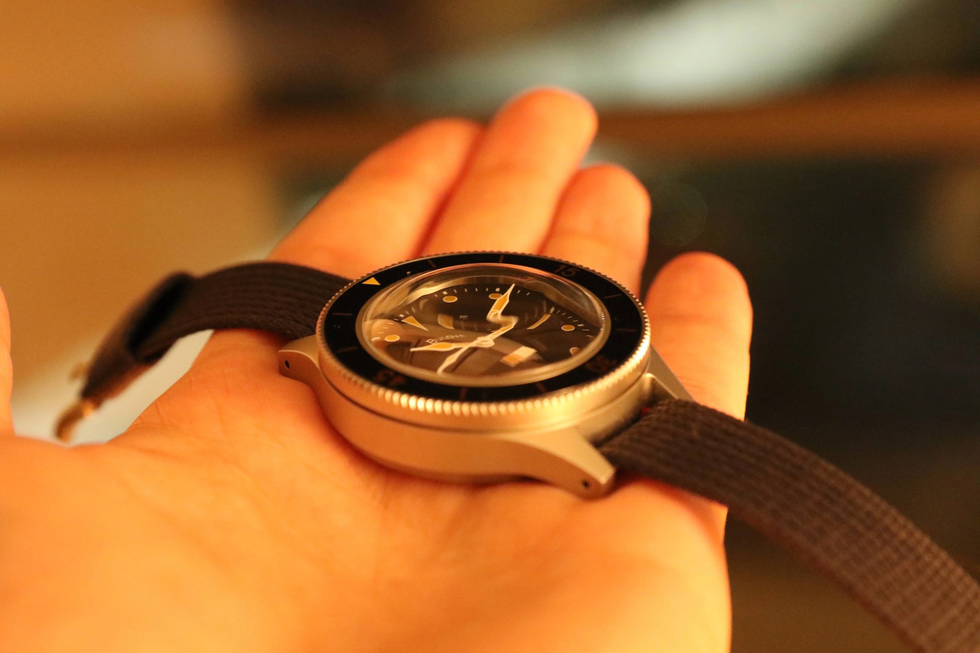 dive watch in a hand