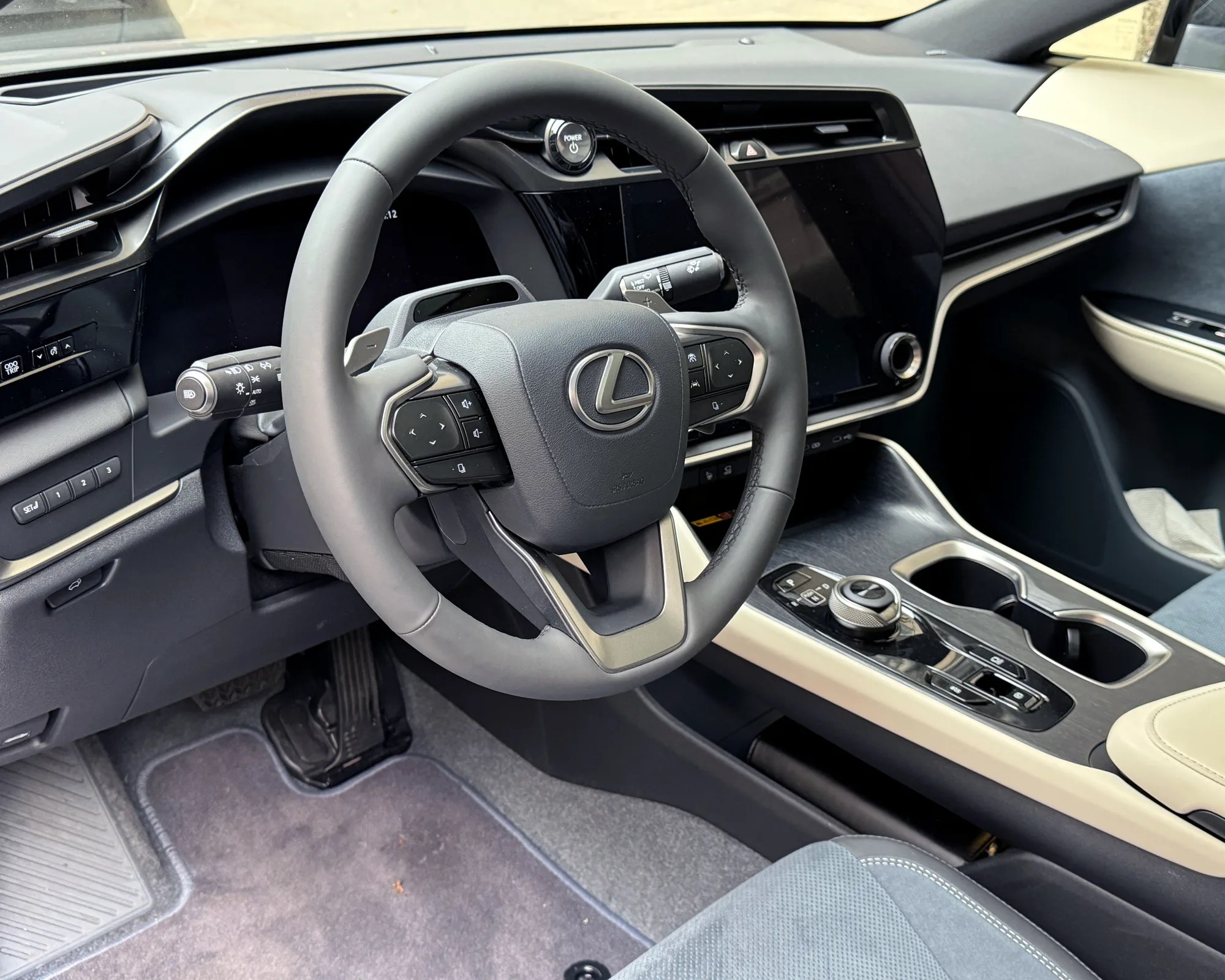 blue and yellow interior of a lexus rz
