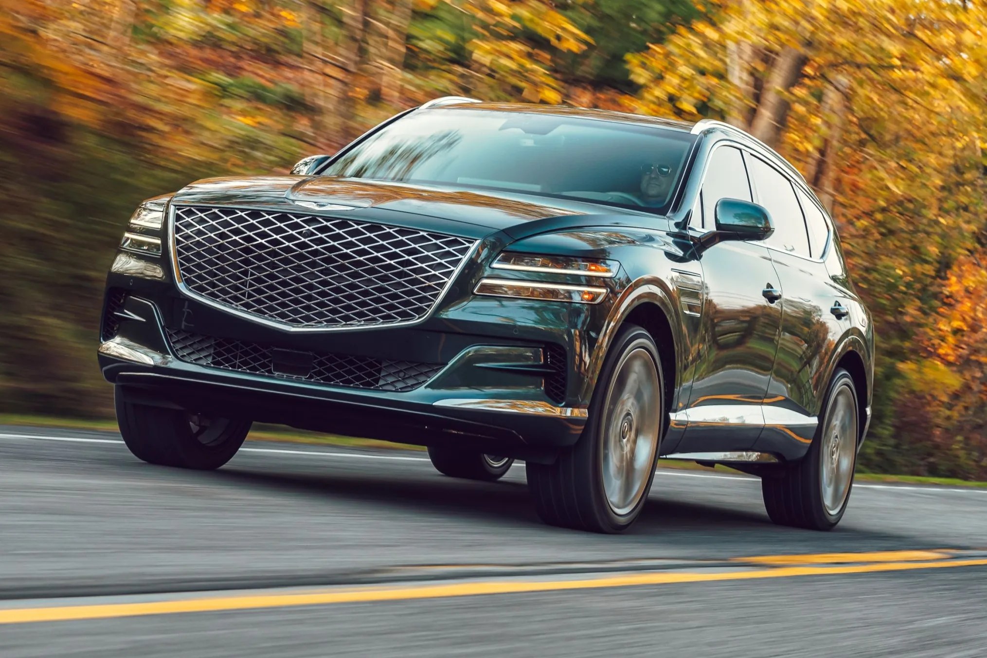 genesis gv80 driving in the fall