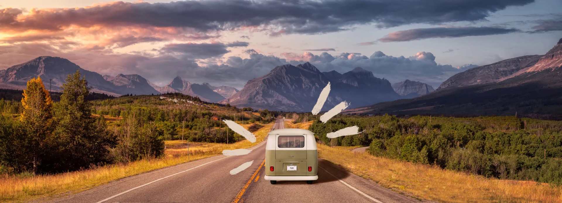 Type 2 Campers driving down the road