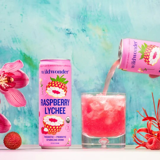wildwonder raspberry lychee probiotic sparkling drink