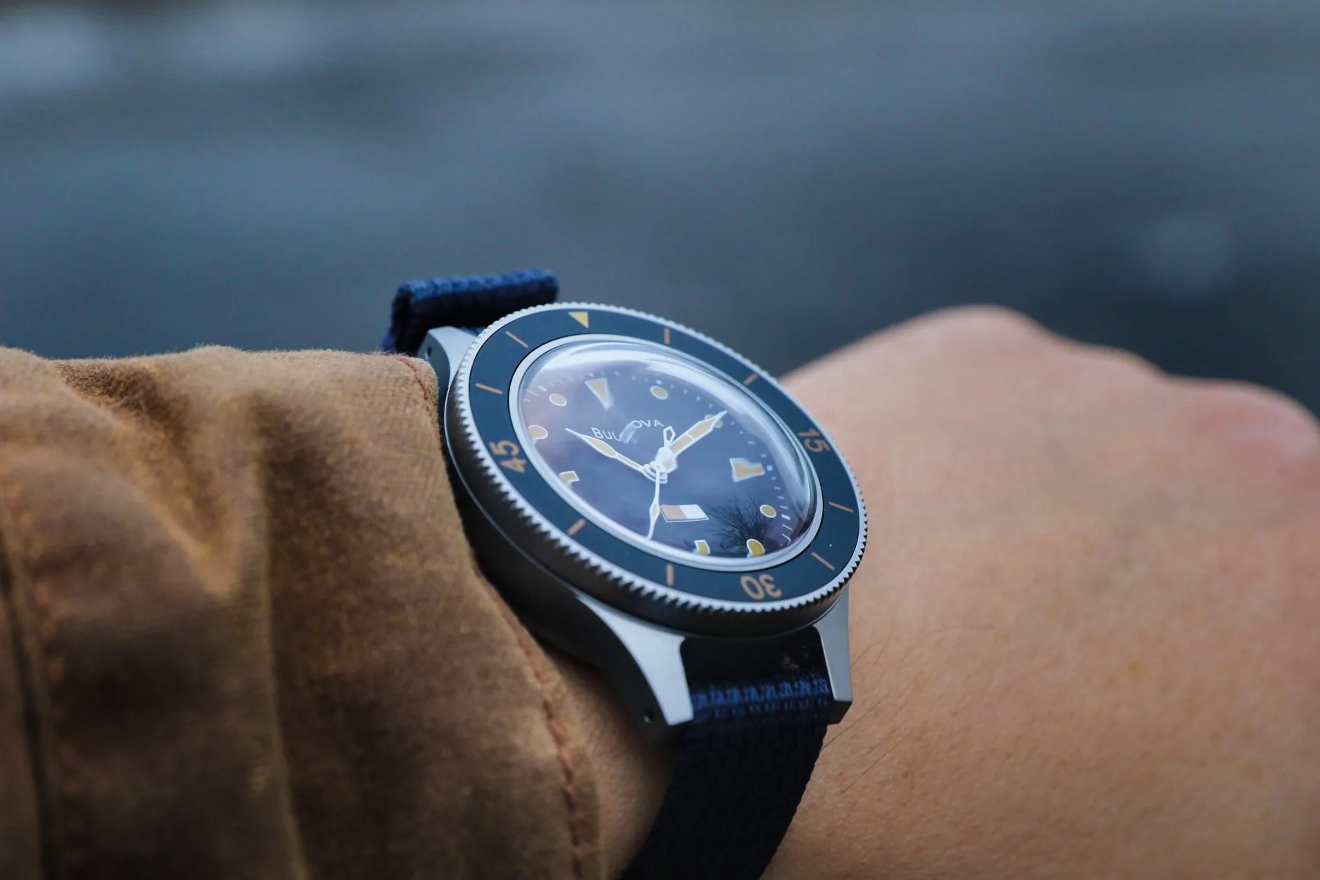 Bulova mil ships dive watch on wrist