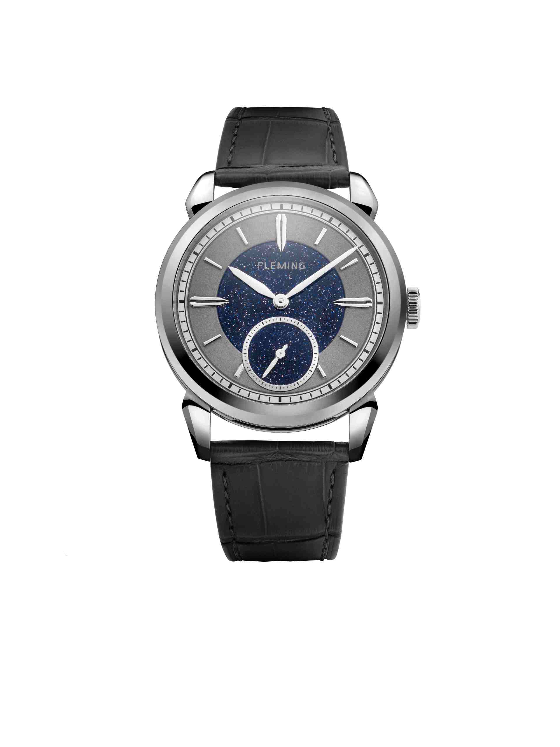 Fleming dress watch with silver and starry blue dial