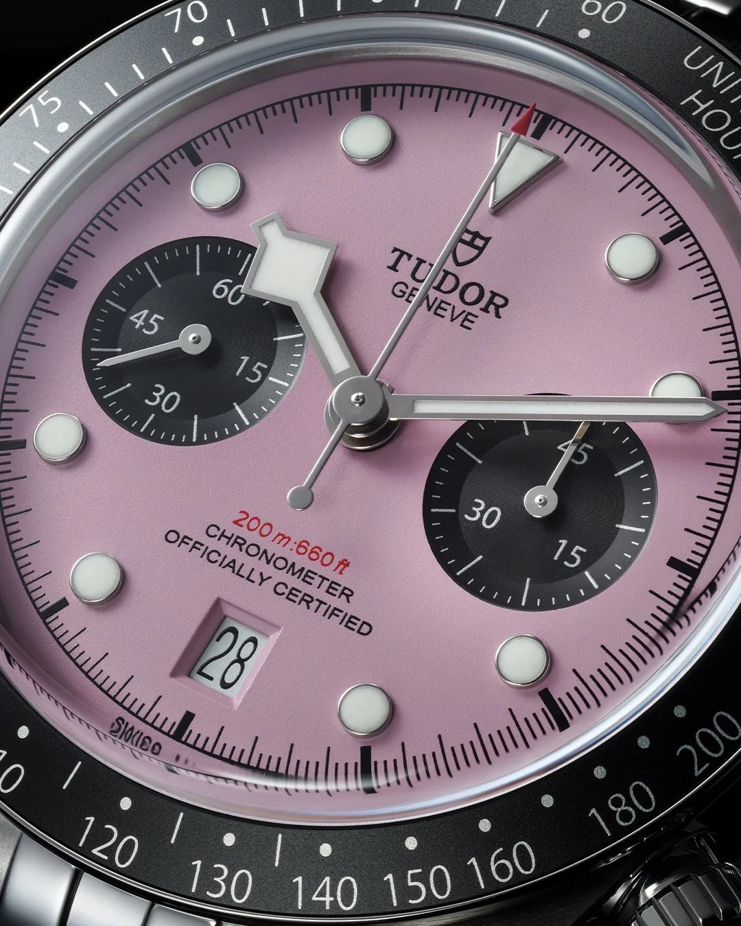 tudor pink dial watch closeup
