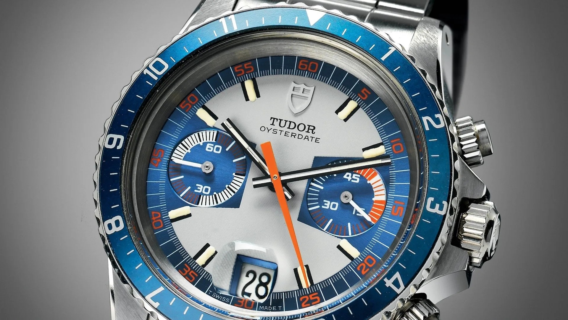vintage tudor chronograph watch closeup
