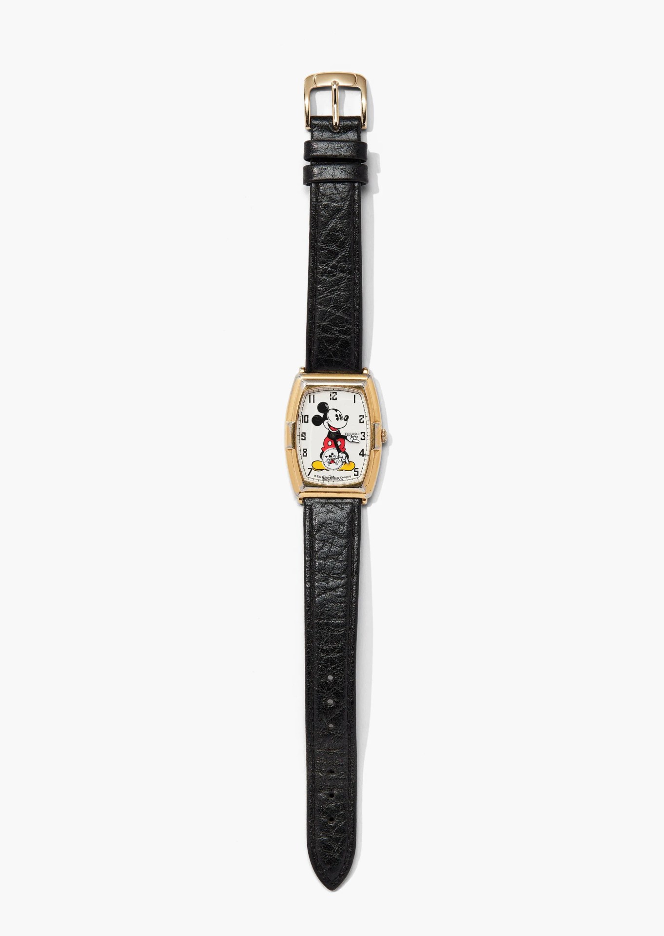 vintage watch with mickey mouse on dial and black straps