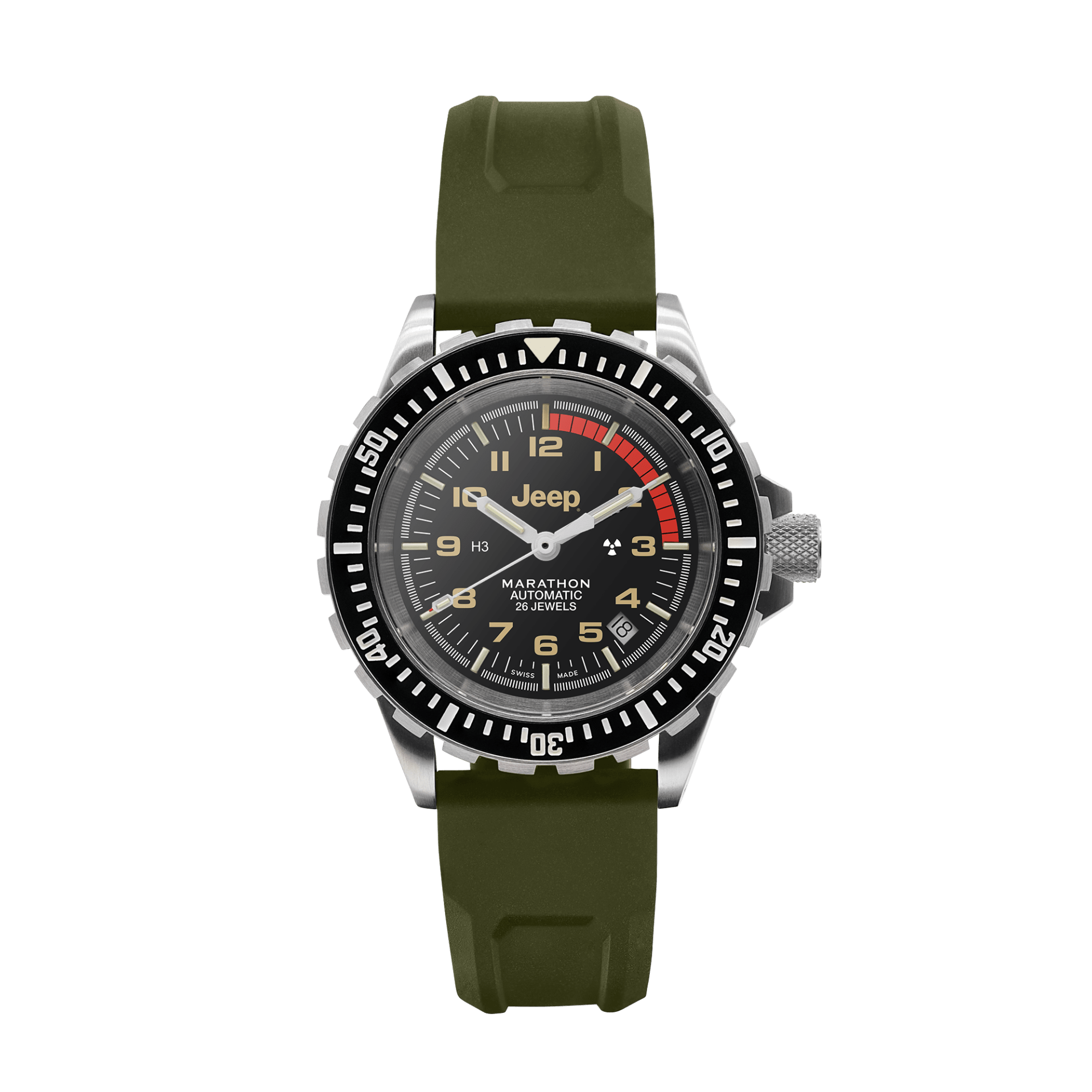 marathon jeep dive watch on green rubber strap