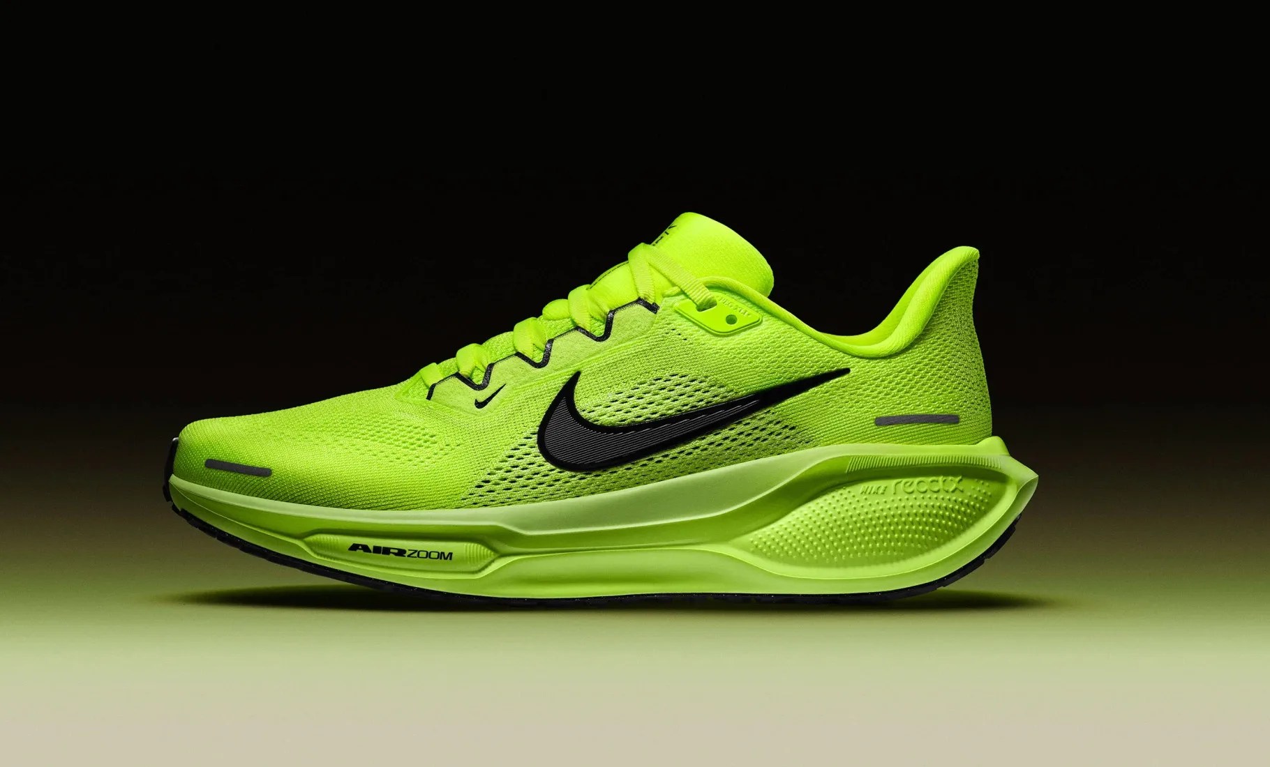 NIke Pegasus 41 in electric yellow shown in profile