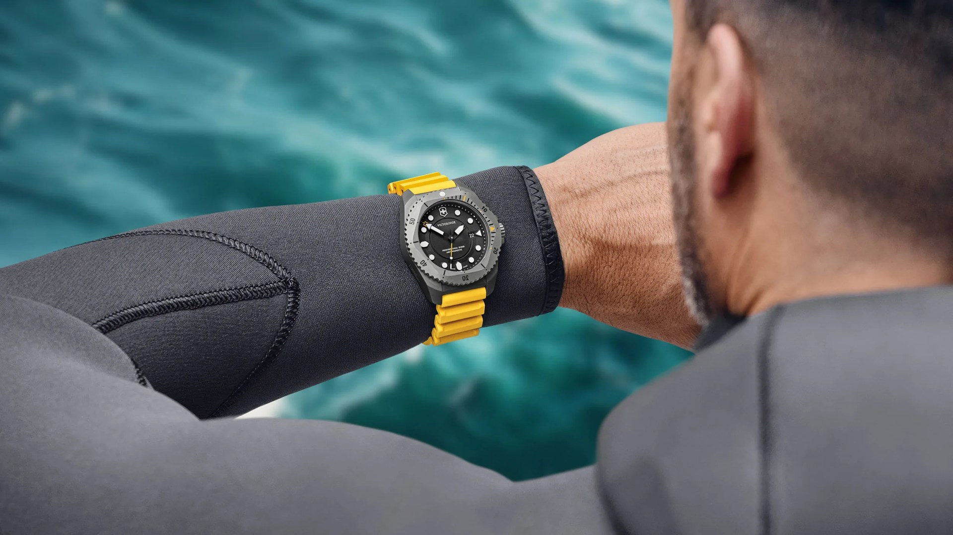 watch on wrist of diver