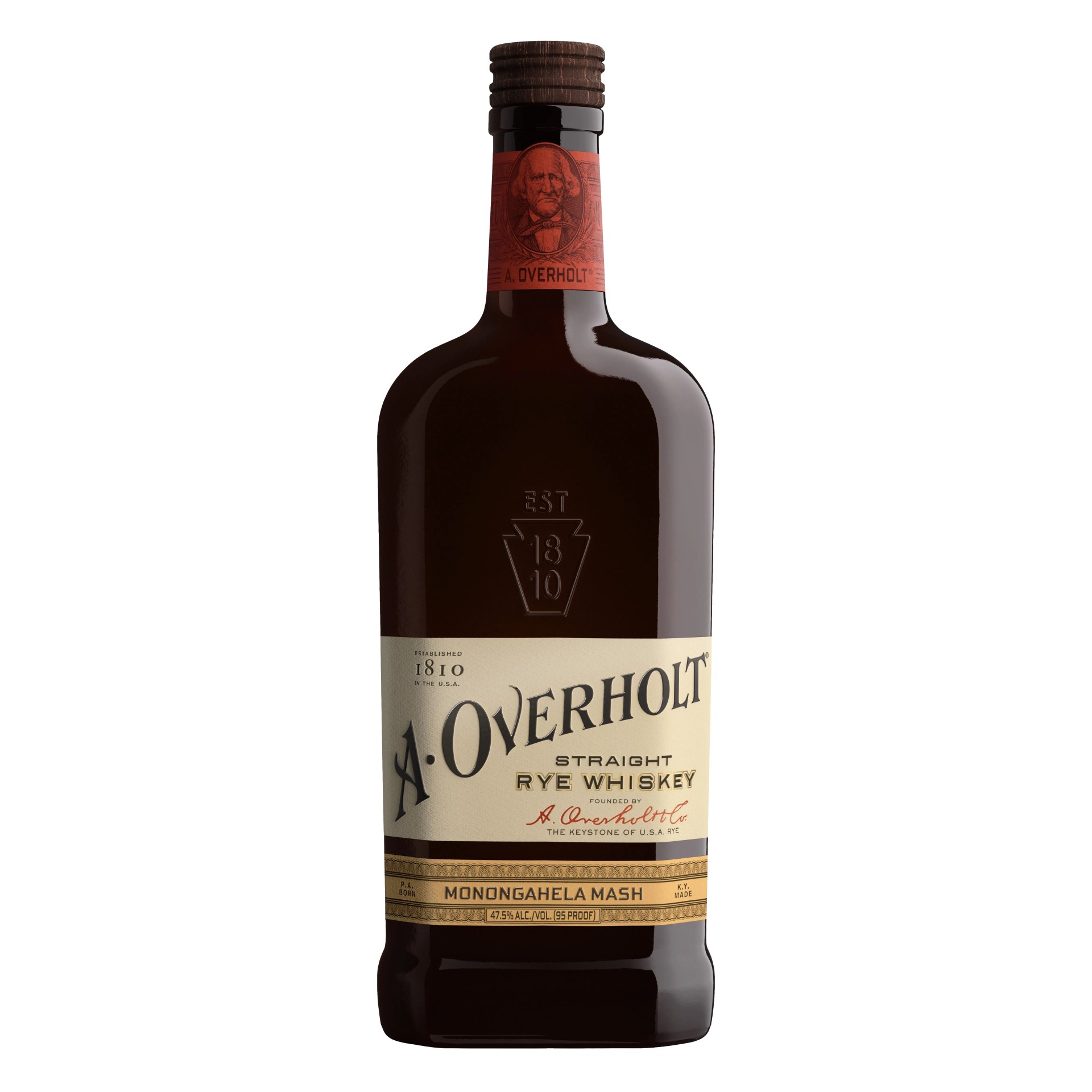 bottle of a overholt rye whiskey