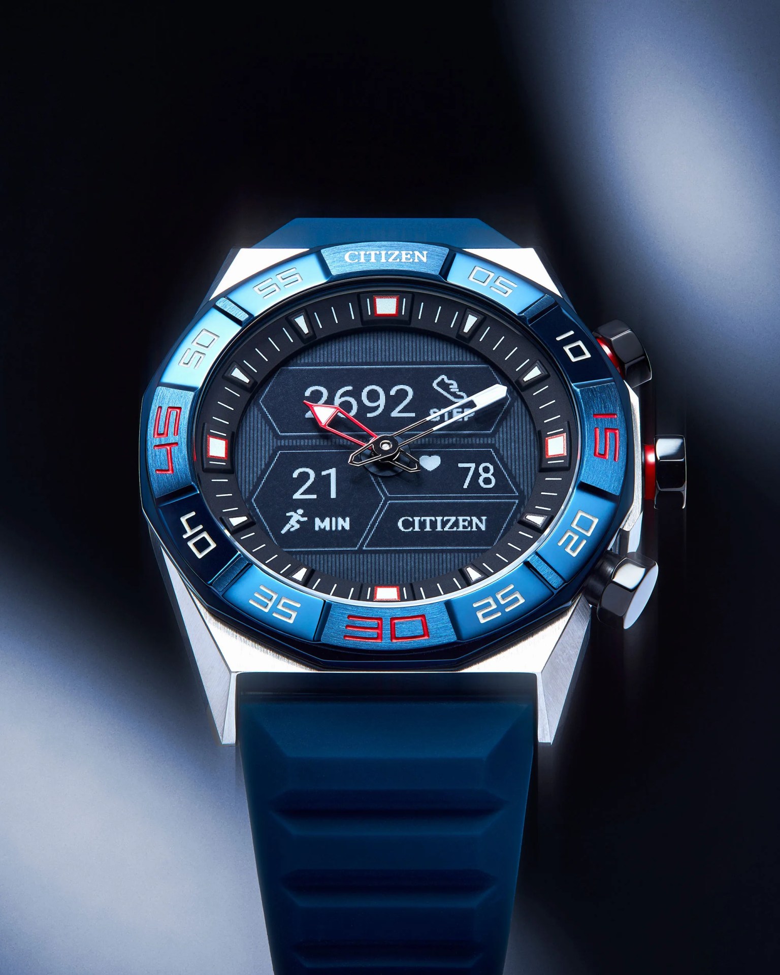 sports watch floating in air with black and white background